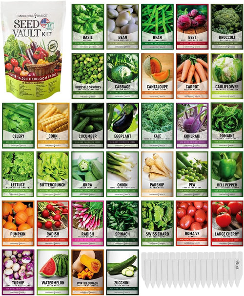 35-Variety Seed Vault Kit – Non-GMO Heirloom Seeds for Home Gardening and Emergency Preparedness